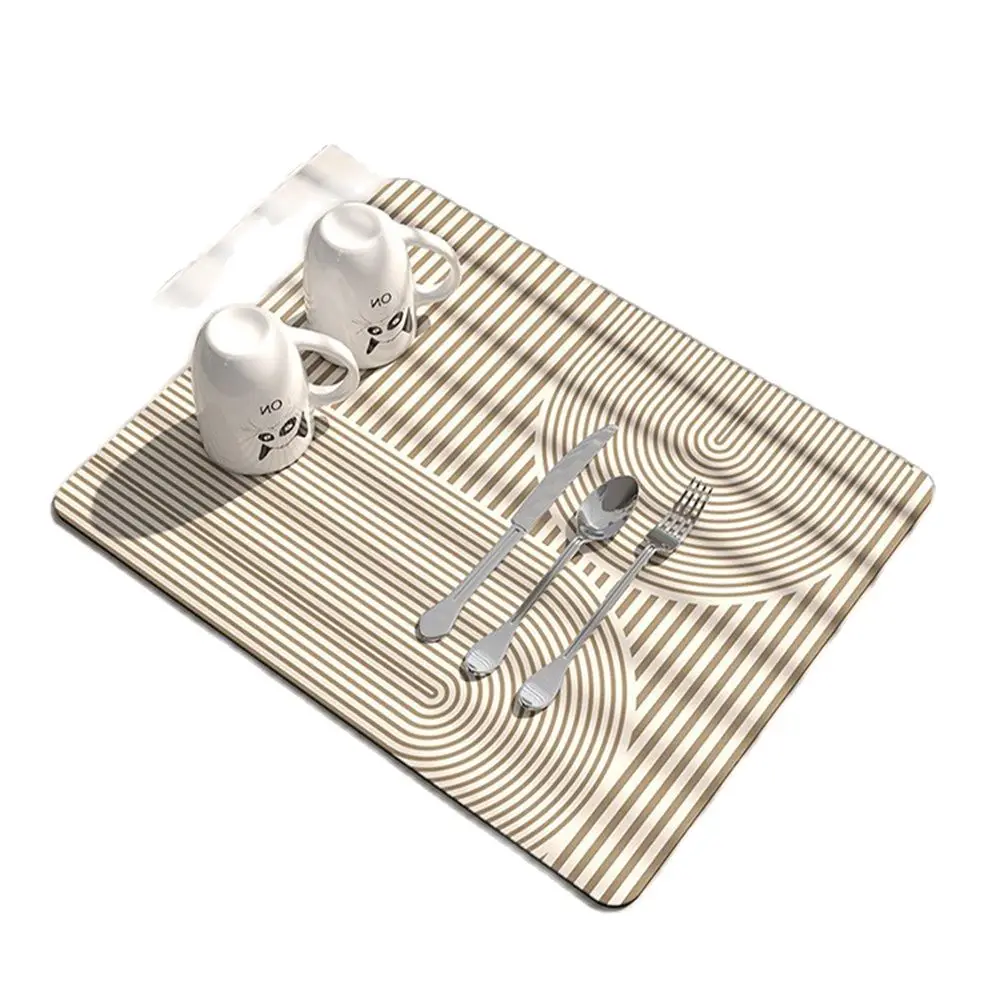 Coffee Machine Drain Mat Cream Solid Color Circular Kitchen Countertop Absorbent Mat Dry Non-slip Bar Line Table Washable Heat