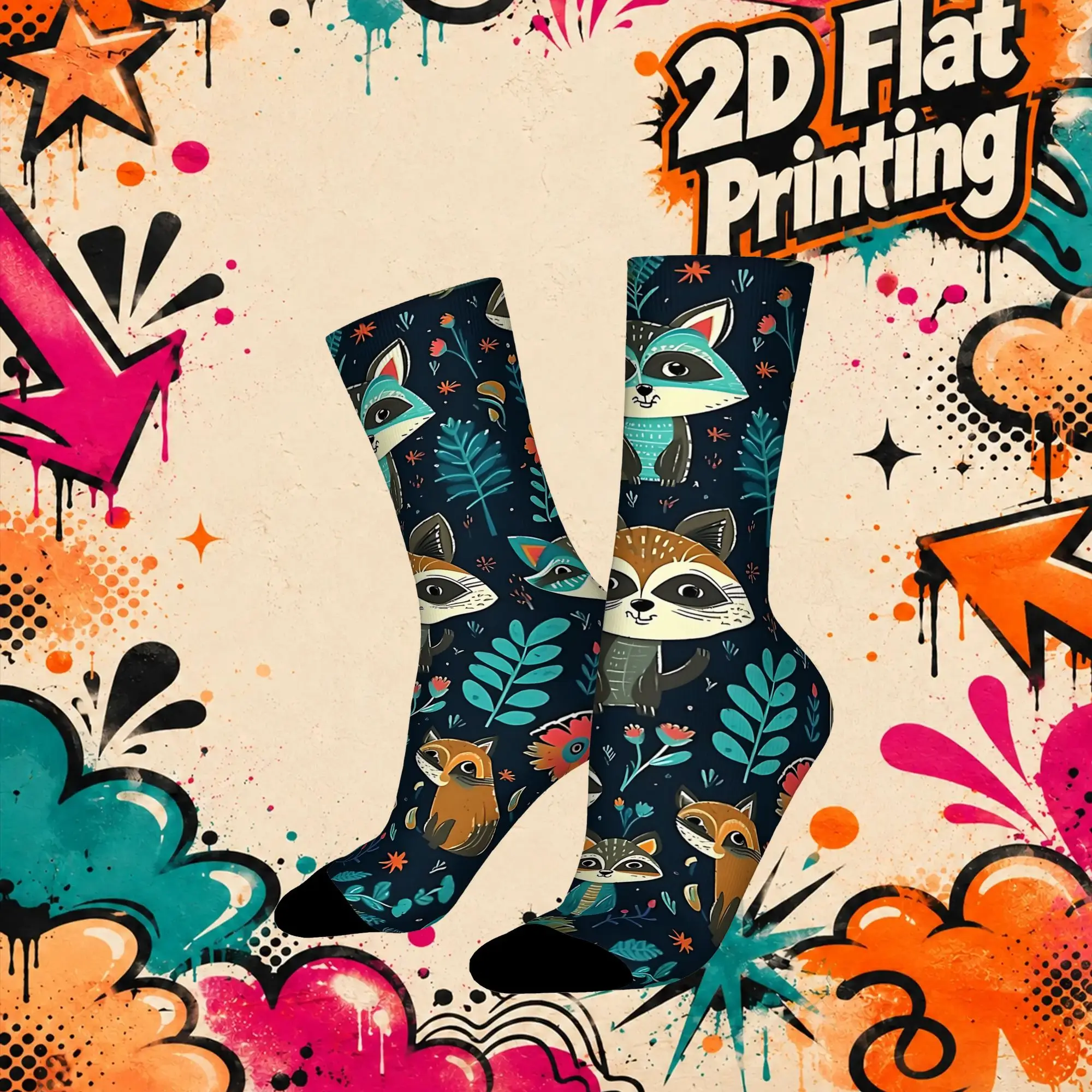 Fashion Retro Raccoon Abstract Pattern Crazy Men's compression Socks Unisex  Funny Crew Sock