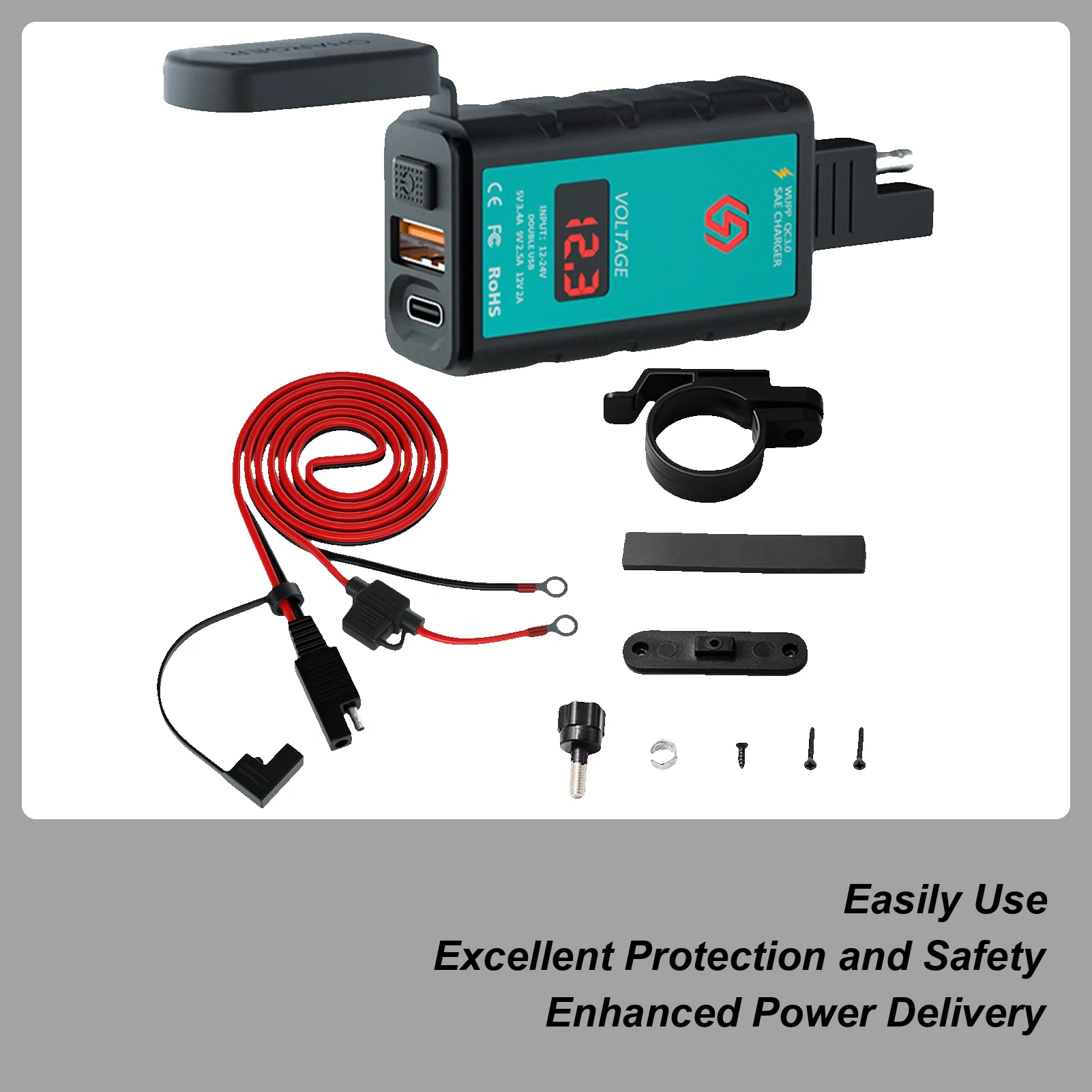 Motorcycle USB Phone Charger Motorcycle USB Port Adapter With LED Voltmeter Waterproof Boats Phone Accessories Adapter for Car