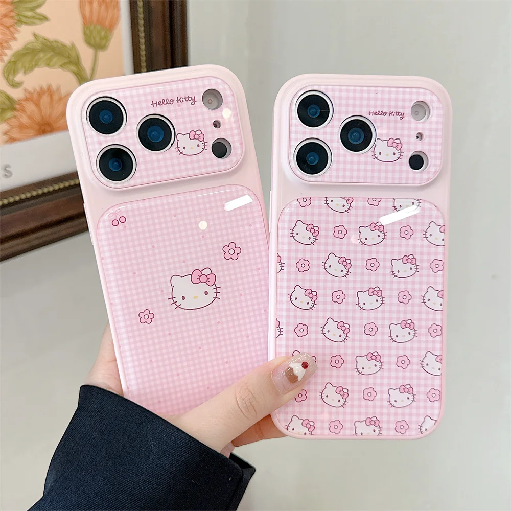 

Korean Plaid HelloKitty Glossy Phone case for iPhone 15 16 17 15 Pro 16 Max 17 Pro Max Cover Cute Cartoon Protection Cases Funda