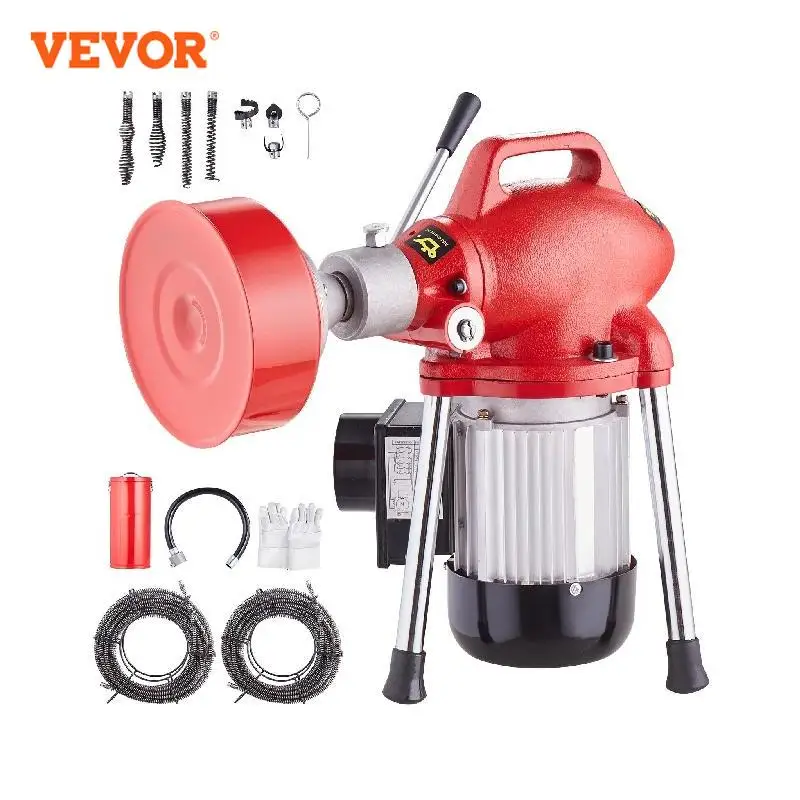 VEVOR Drain Cleaner Machine 120 FT x 5/8 Inch Electric Sewer Snake Auger Manual Feed - with 2 Sectional Steel Cables for  Pipes