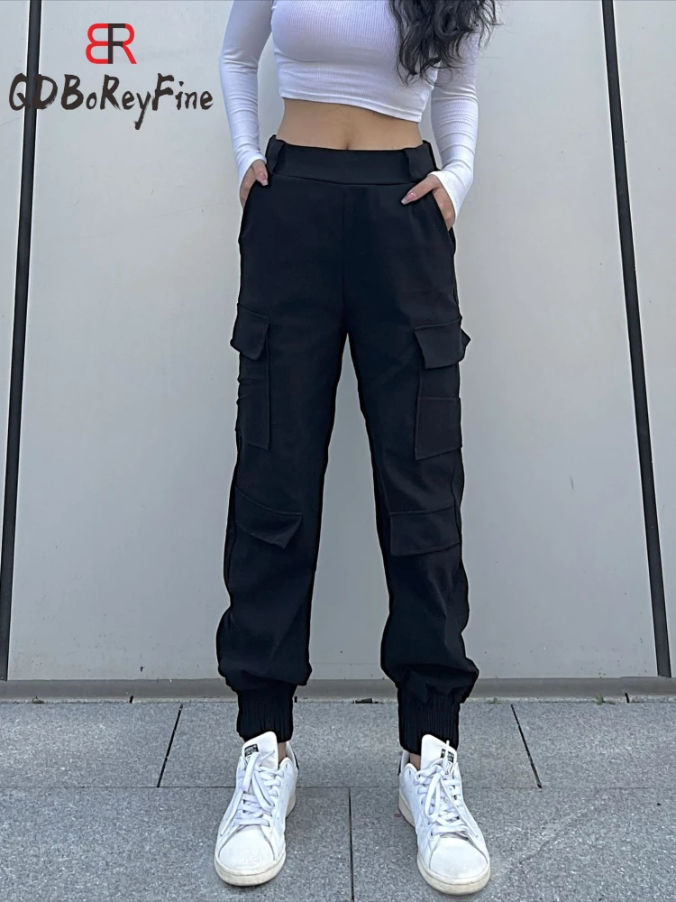 

Spring Cargo Pants for Women Korean Casual Sweatpants Pockets Streetwear Black Harem Joggers Women Techwear Y2k Pencil Trousers