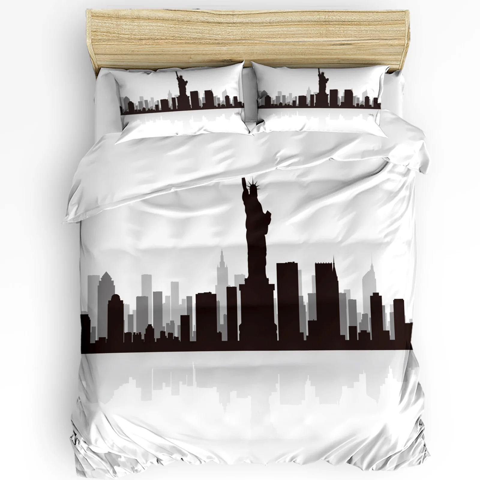 

3pcs Bedding Set Business City Scenery New York Black And White Duvet Cover Pillow Case Boy Kid Teen Girl Bedding Covers Set