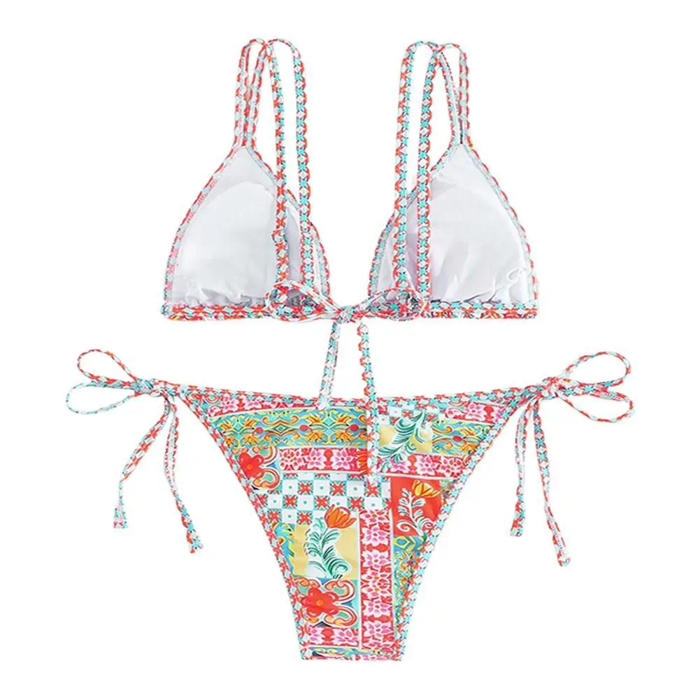 

Beach Swimming Printed Camisole Swimsuit Summer Bikinis Lace Up Swimwear Print Tag Size L Regular Length Swimwear