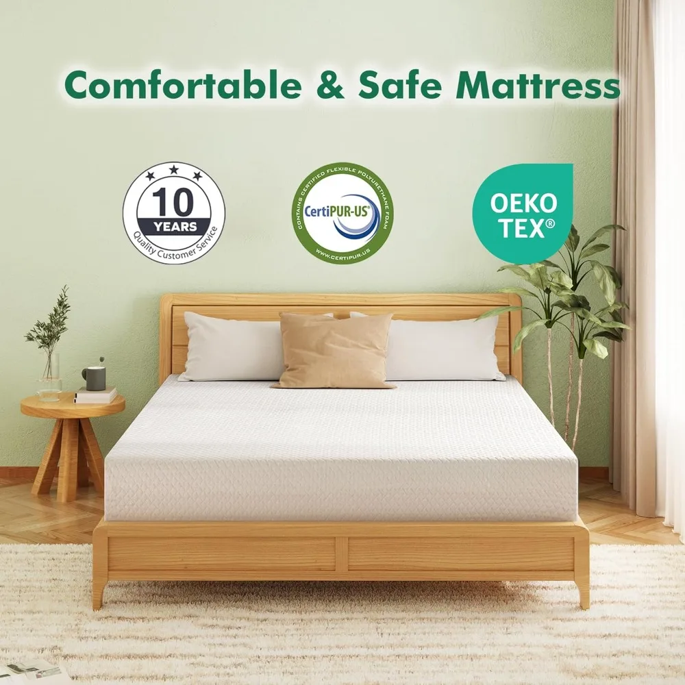 Queen Mattress 8 Inch, CertiPUR-US Certified Green Tea Gel Memory Foam Mattress in a Box Fiberglass Free