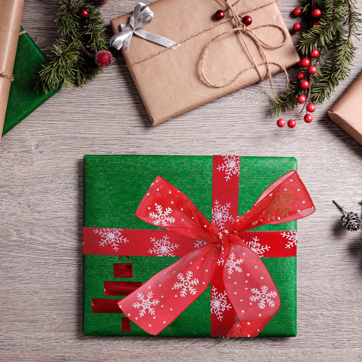 

1Pcs Christmas Snowflake Packaging Ribbon Smooth Polyester for Gift Wrapping DIY Craft Holiday Party Decoration Gift Packing