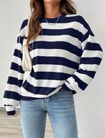 Fashionable Elegant Autumn Winter Striped round Neck Long Sleeve T-Shirt for Women Casual Comfortable New Arrival