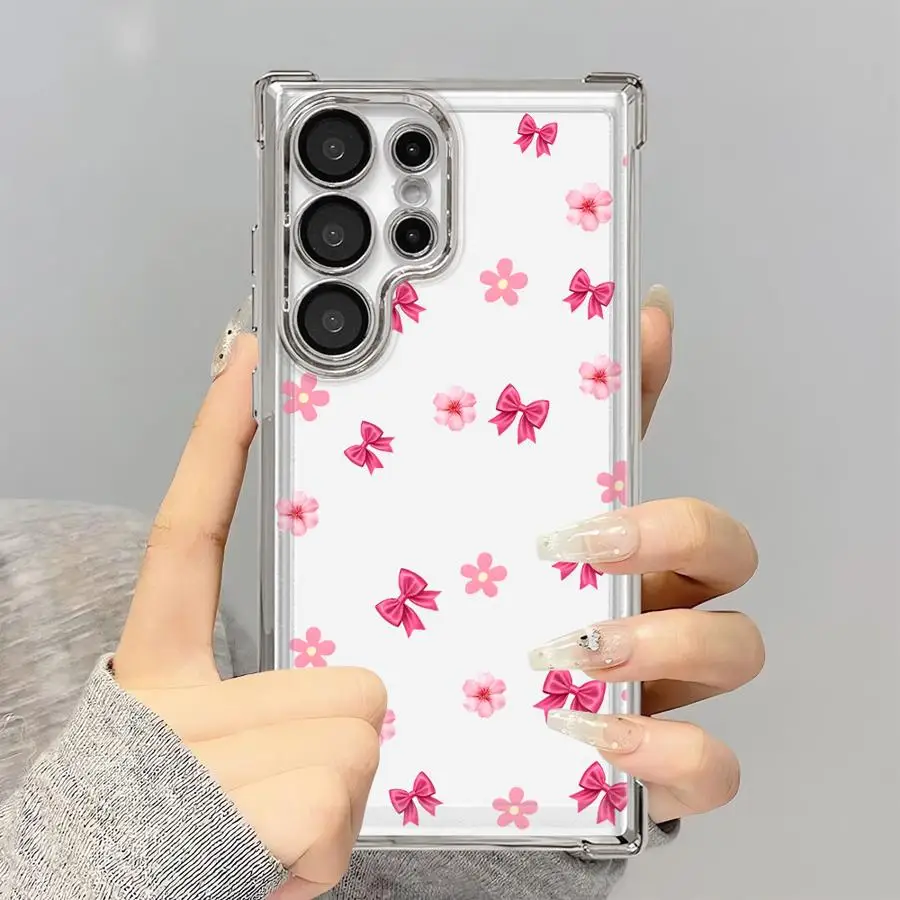 Pink Bow Flower Phone Cover Case for Samsung Galaxy S26 Ultra S23 S25 Edge S20 FE S24 S22 S21 Plus