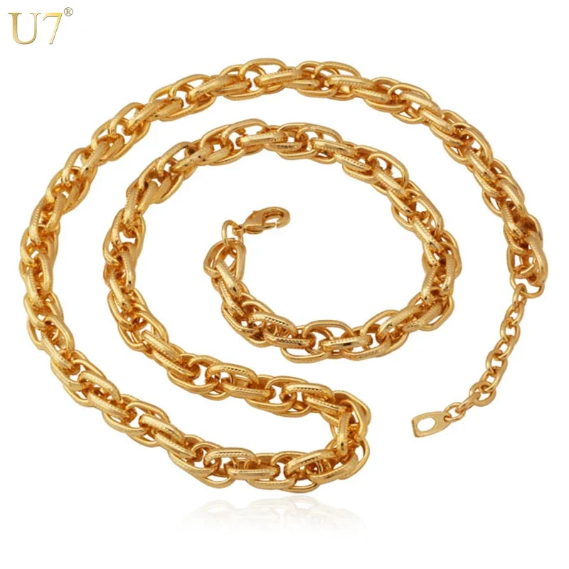 U7 Gold Color Fashion Jewelry Wholesale Trendy Unique 1 CM Wide 2 Sizes Link Chain Necklace Men Jewelry  N332 QC24