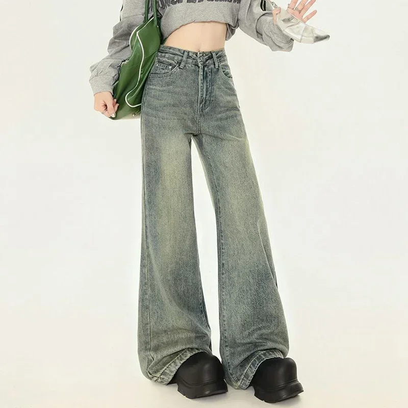 

Girls Classic Loose Streetwear Wash Denim Trousers Woman American Vintage High Waist Jeans Lady Classic Wide Leg Popular Pants