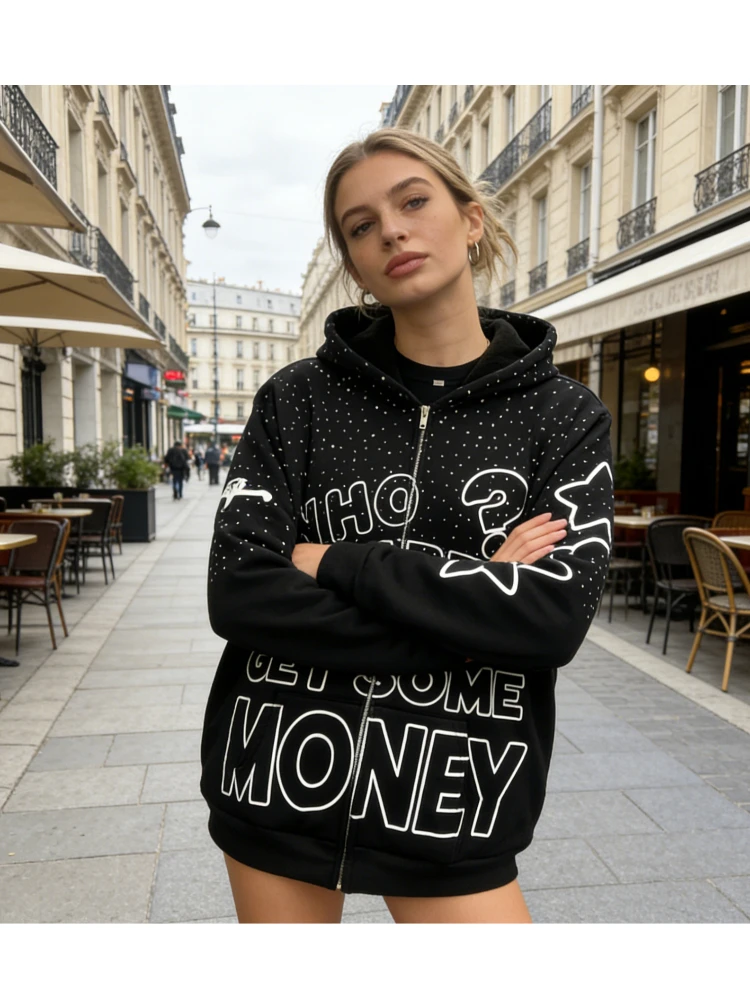 

New Y2K Hoodie High Street Hip Hop Cardigan Loose fit unisex oversized pullover with streetwear pattern