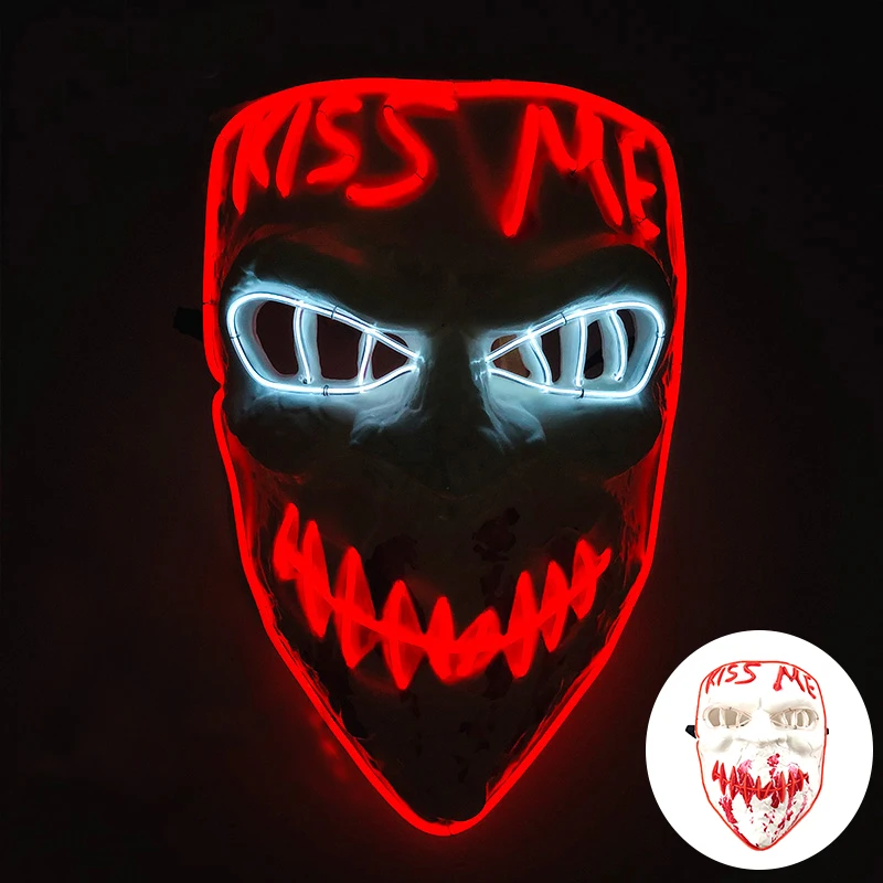 Wireless Novelty Kiss Me Glowing Mask Carnival Scary Light Up Mask Masquerade Horror Bloody Decoration Luminous Cosplay Supplies