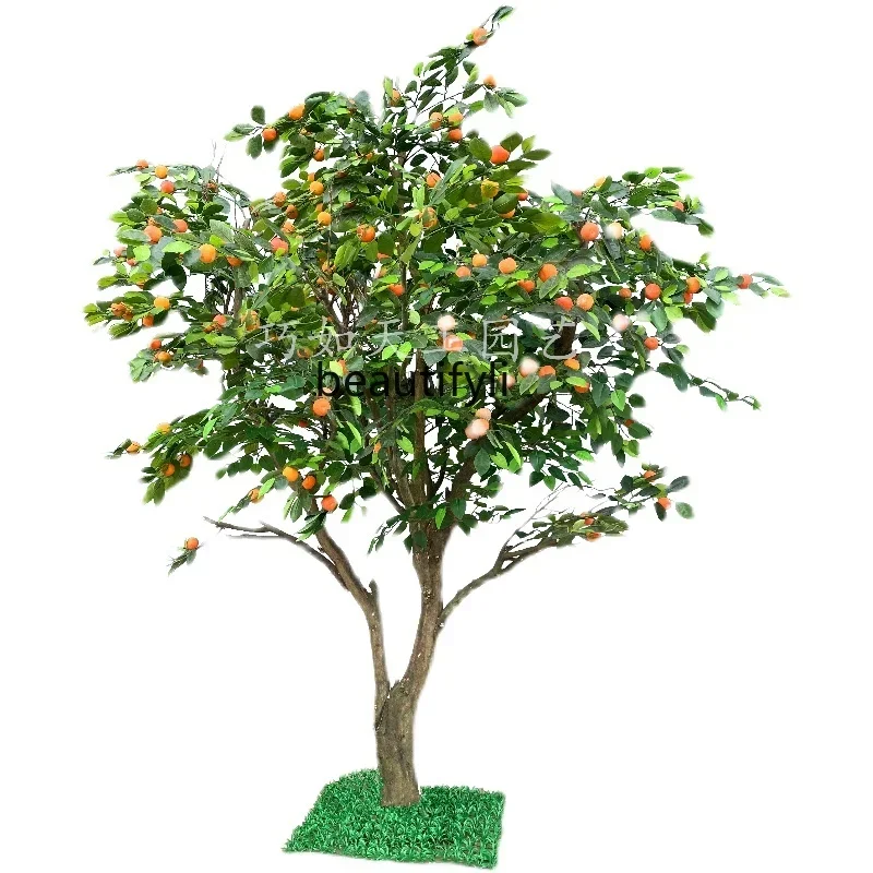 Simulated persimmon tree, orange apple, hawthorn apple, large indoor floor decoration landscaping, fake tree solid wood