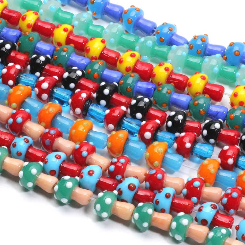 10pcs 12x17mm Colorful Mushroom Shape Lampwork Glass Loose Beads for DIY Crafts Jewelry Making Findings Handmade Jewelry Beads