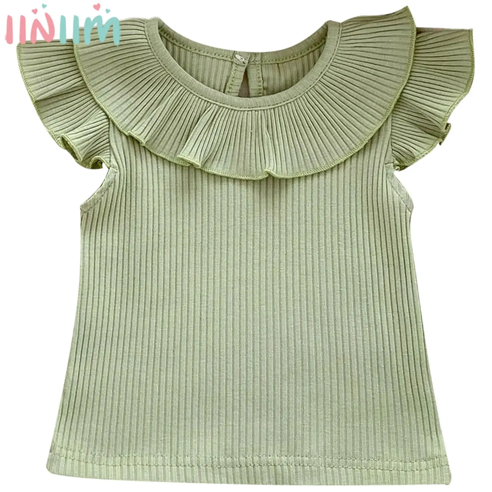 

Baby Girls Summer Casual Rib Knit T-shirt Flying Sleeve Ruffle Solid Color Tee Tops Daily School Beach Holiday Homewear Clothes