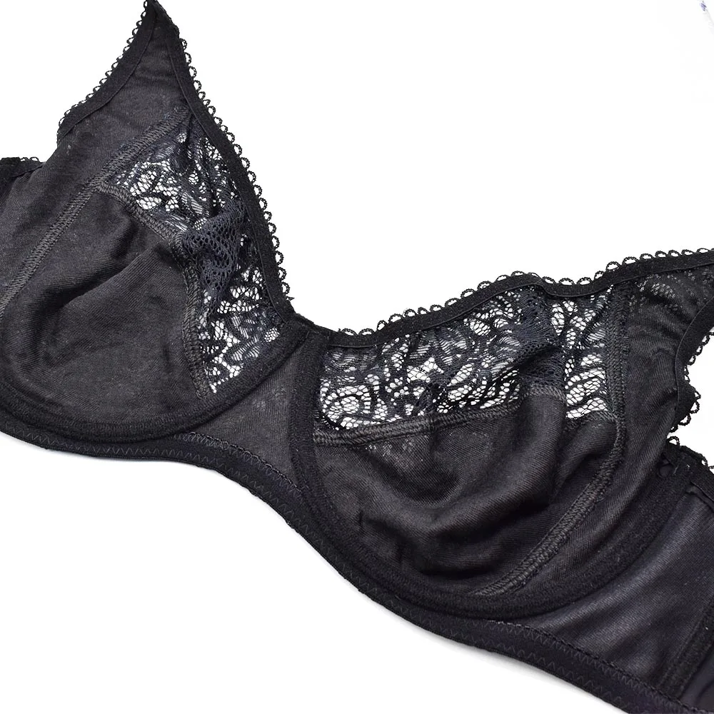 Sujetadores de encaje para mujer Bralette con perspectiva ultrafina Sujetador en V profundo Lencería sexy BH Tops Tallas grandes Copa B C D E F