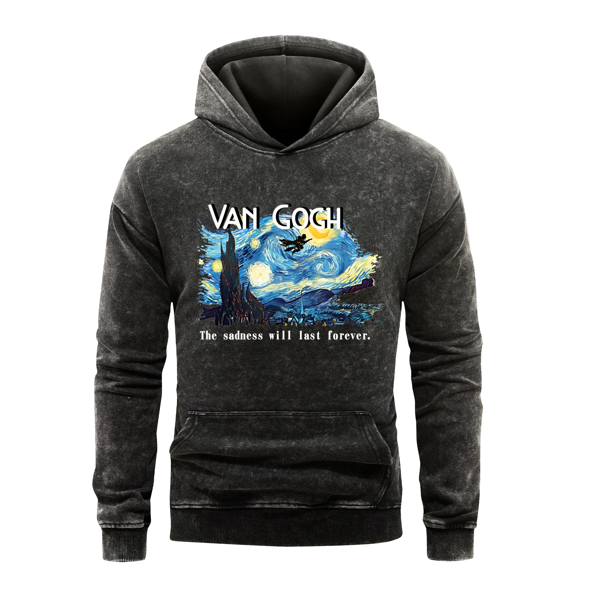 Van Gogh The Sadness Will Last Forever Hoodies Men'S Vintage Washed 100%Cotton Autumn Loose Pullover Casual Fleece Hoodie