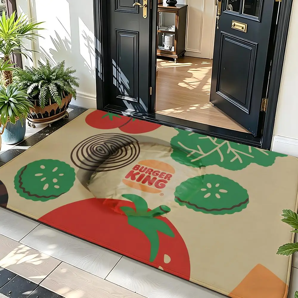 Food B-Burger K-King Floor Mat Soft Flannel Entrance Door Mat Non Slip Absorbent Bathroom Bedroom Floor Rug
