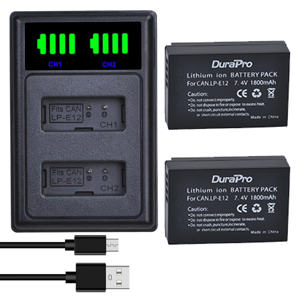 

DuraPro LP-E12 LPE12 Bateria LP E12 Battery+ Charger for Canon EOS M2 M10 M50 M100 100D Kiss X7 Rebel SL1 EOS M10 DSLR