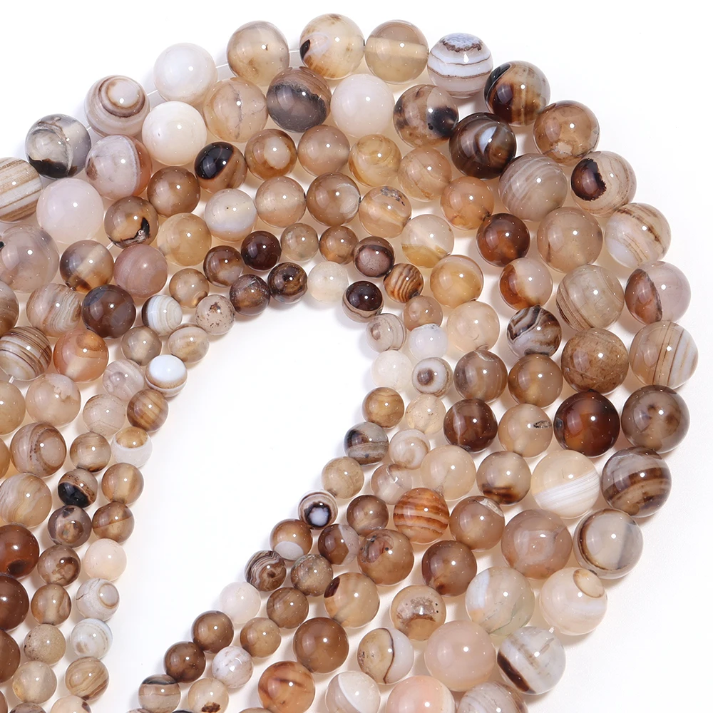 1 سلسلة 4/6/8/10/12 مللي متر بني فاتح مخطط العقيق الخرز الحجر الطبيعي الخرز لصنع المجوهرات سوار ذاتي الصنع قلادة لوازم