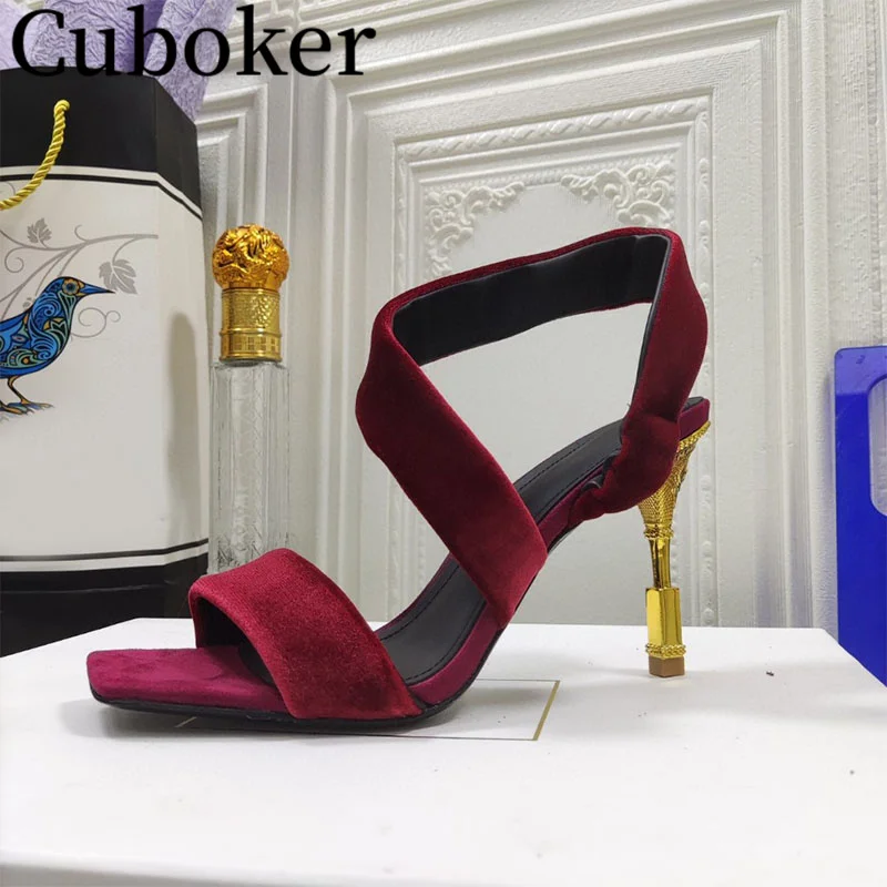 

Velure Color Sandals Brand Designer High Heels Square toe Ankle Mules Ladies Metal Heel Pumps for women Party Shoes Summer mujer