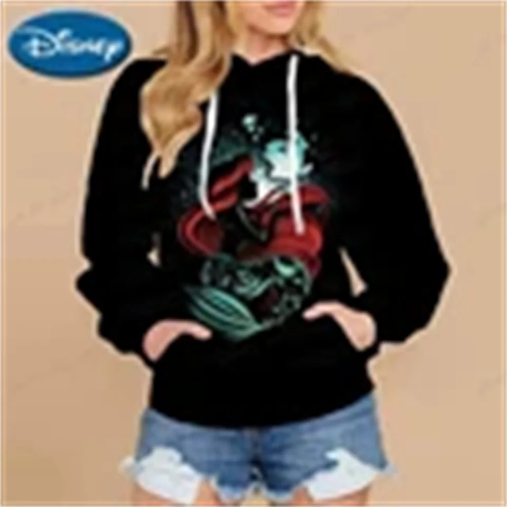 Meninos และ Meninas ส่วนบุคคล Disney Little Mermaid Princess moletons พร้อม capuz, Roupa preta, Harajuku Moda Hoodies