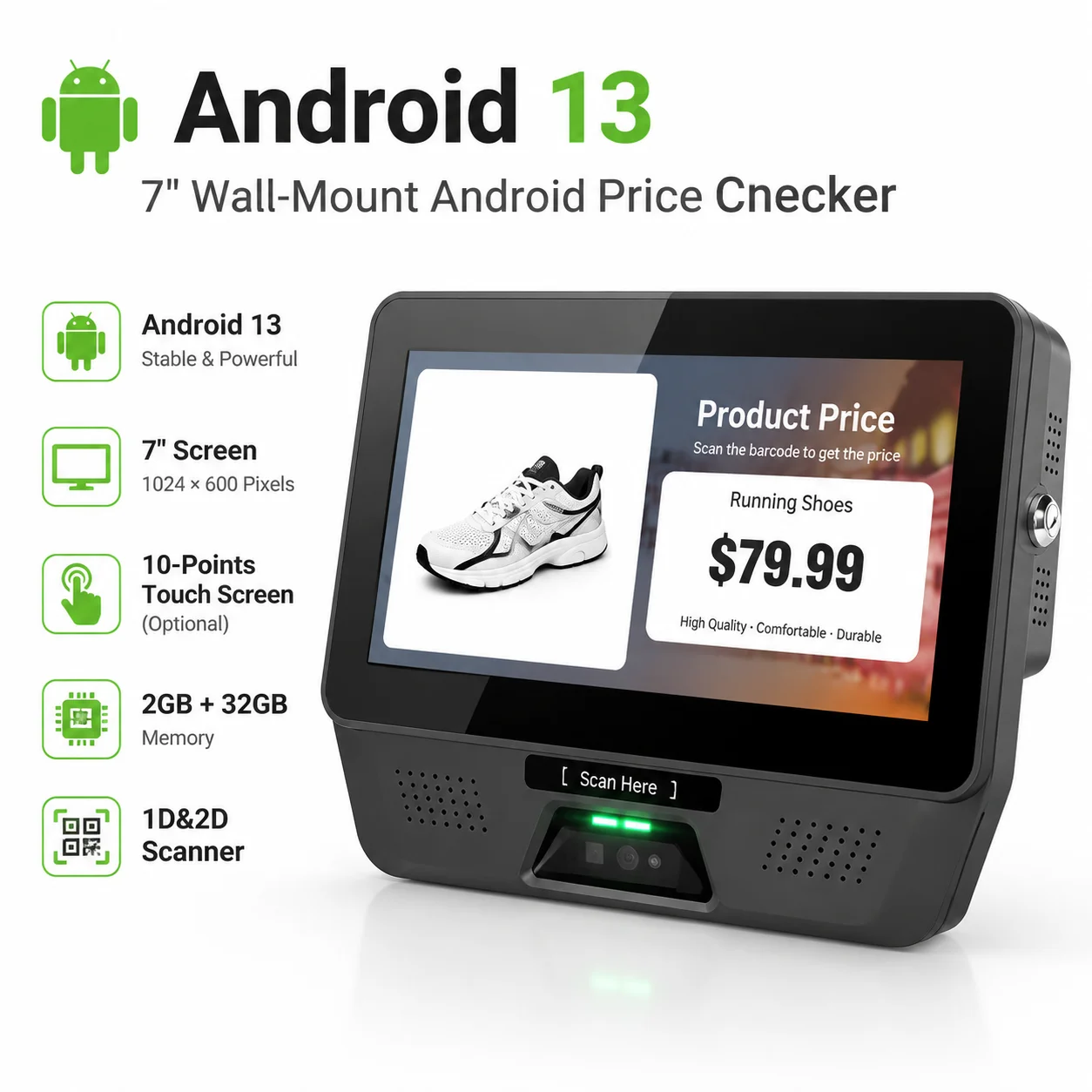Wall-Mount Android Price Checker Touch Screen Self-Service Kiosk with POE 2D Barcode Scanner Price Query
