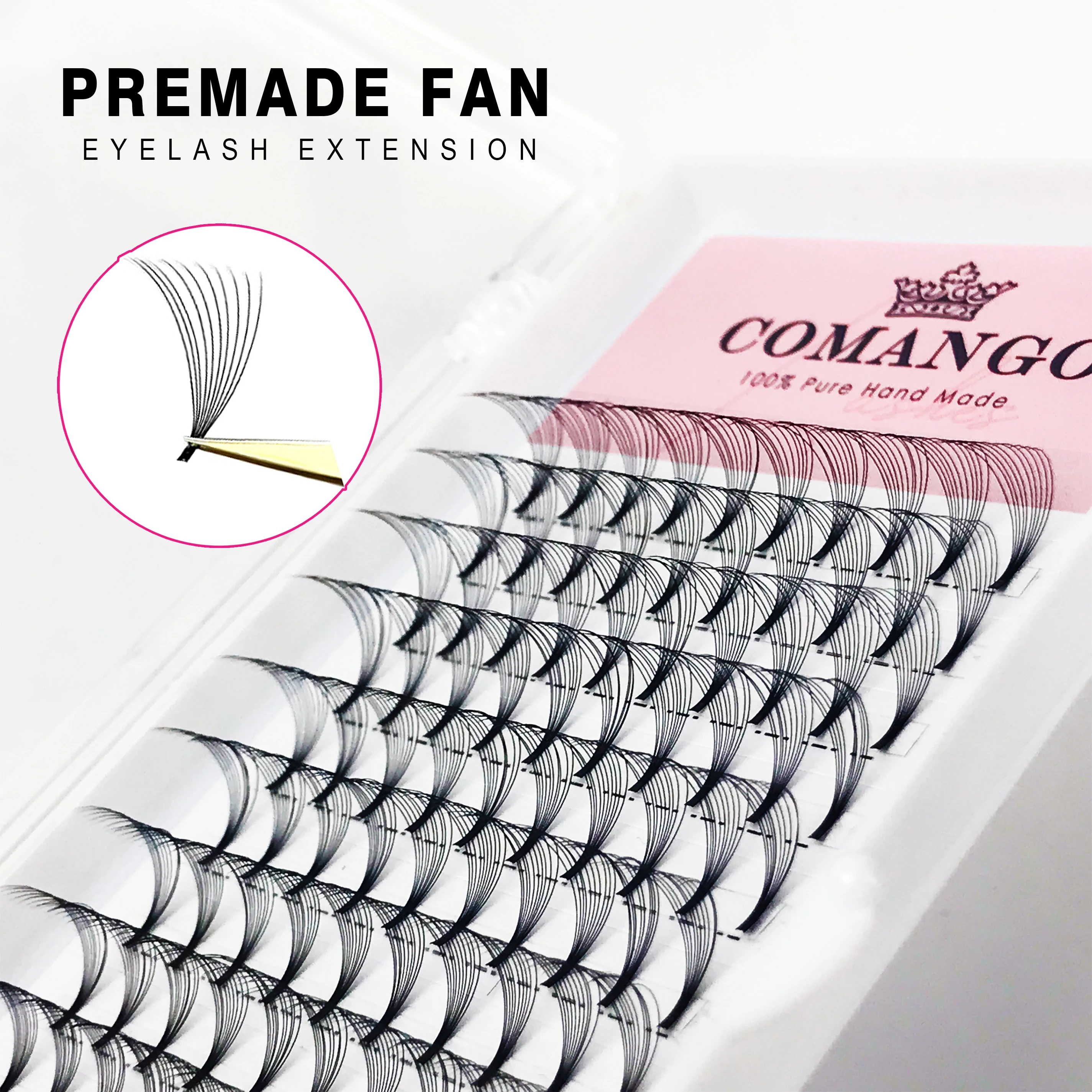 CoMango 3D 4D 5D 6D 10D Short Stem Premade Fans Mixed Length C/D Curl Mink Lash Eyelash Individual Extensions