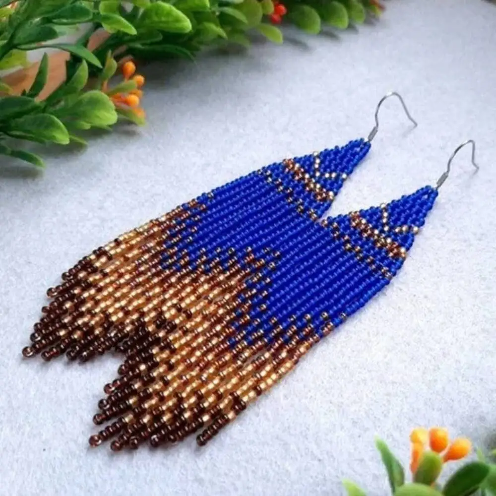 

ZGMXR серьги из рисовых бусин, модный узор, кисточка, геометрия, стрелка, сплав, женские простые ручные тканые оригинальные серьги из бисера в богемном стиле