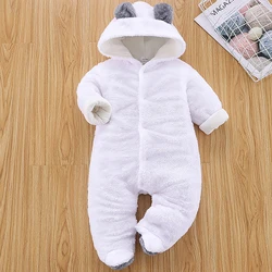 Winter Baby Girl Romper Newborn Infant Jumpsuit Clothes Ear Hooded Long Sleeve Footies Kid Boy Overalls Thicken Children A769