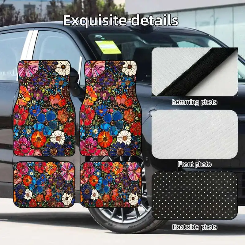 2pcs/4pcs Floral Print Car Mats - Durable Floor Liners, Safe And Practical, Ideal Gift Choice, Long-Lasting, Suitable For Trucks