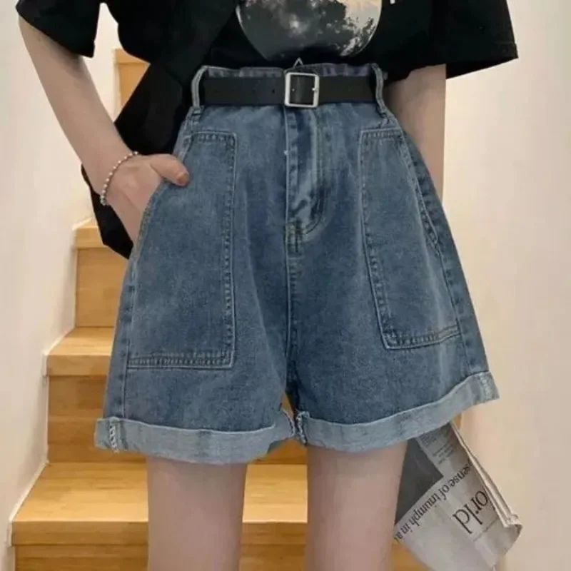 Wide Leg Shorts Women High Street Korean Style Denim Trendy Summer Vintage Harajuku Retro All-match Chic Mujer Casual Ins Solid