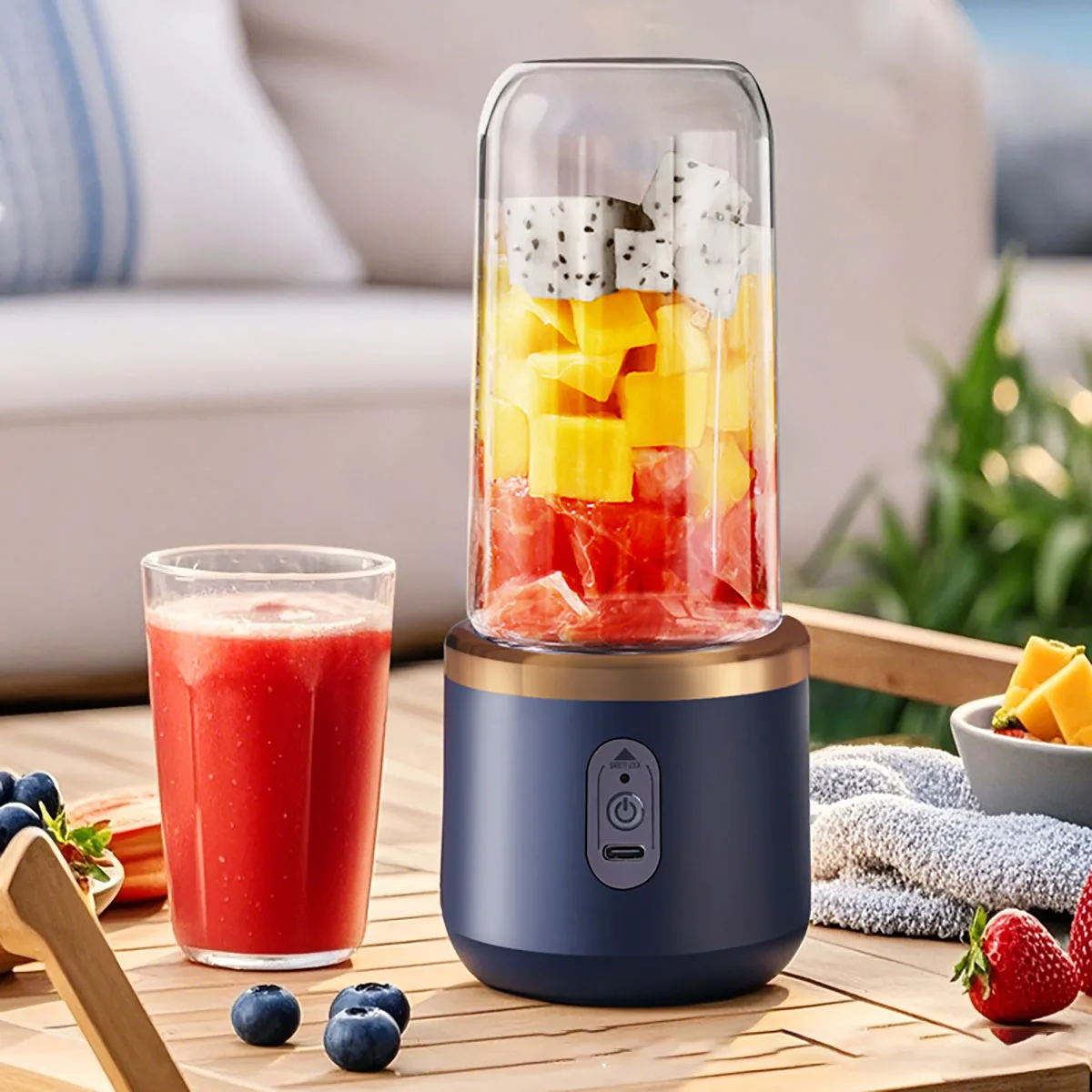 1 portable dual cup juicer with USB charging - compact and durable, including a lanyard, perfect for smoothies and breakfast, sm