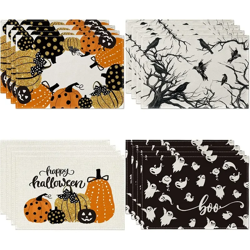

Halloween Placemats Fall Autumn Pumpkin Ghost Table Mats for Party Kitchen Dining Decoration