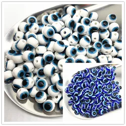 New 6/8/10mm Blue and Porcelain White Oval Beads Evil Eye Resin Spacer Beads for Jewelry Making DIY Bracelet Beads