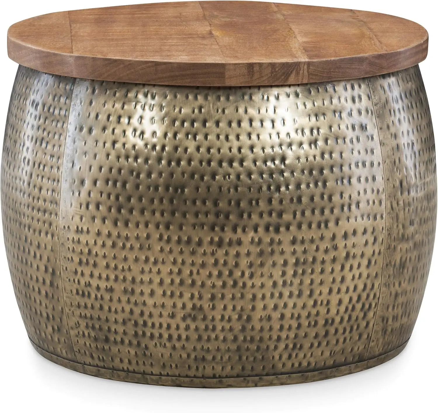 

Hammered Gold Drum With Natural Wood Lift Top For Storage Janice Table