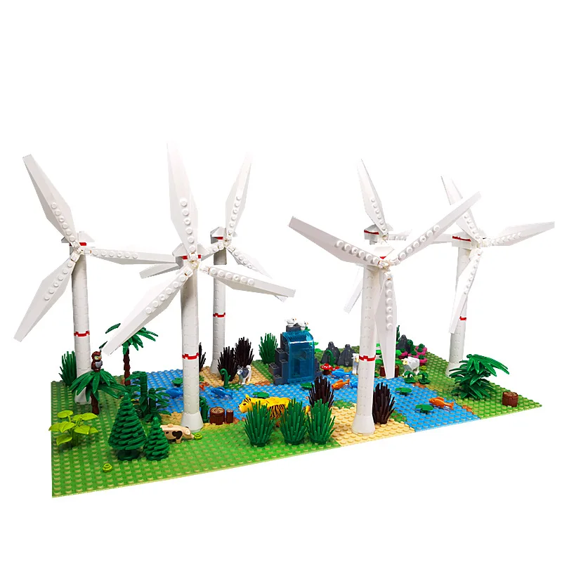 Wind Power Station Scene MOC Building Blocks Toys Bricks Kits Forest River Floor Parts Animal Fish Windmill Compatible With LEGO