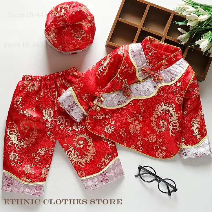 Kids Baby Traditional Tang Suit Embroidery Dragon Chinese Spring Festival Costume New Year Hanfu Clothing One-Year-Old Outfit