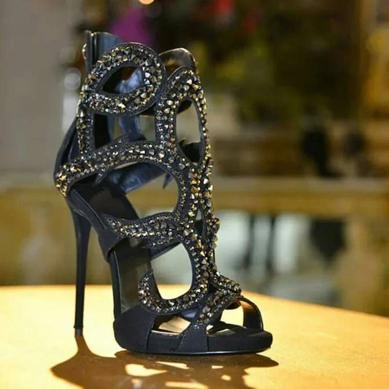Shiny Ctrstal Mixed Colors Stiletto Sandals Sexy Round Toe Cover Heel Zipper Patchwork New Arrivals Fashion Women Modern Shoes