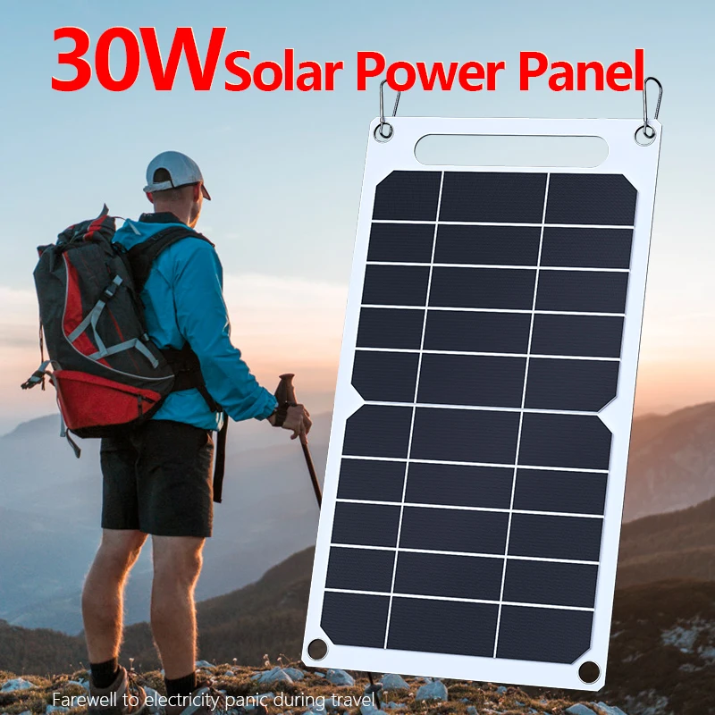 

30W Solar Panel Kit with Type C 12V Dual USB Charging Solar Cell USB Waterproof and Outdoor Hiking Camping Portable Battery