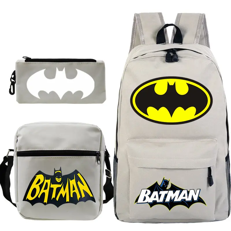 Beast Kingdom Batman Personalidade Criativa Bolsa Escolar Bolsa de Ombro Estojo de Lápis Conjunto de 3 Peças Bonito Mochila Casual para Meninos