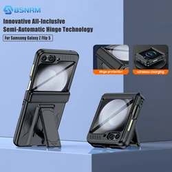 Luxury Armor Phone Case with Hinged Stand, Full Coverage, HD Screen Protector for Samsung Galaxy Z Flip 5, Phone Accessories