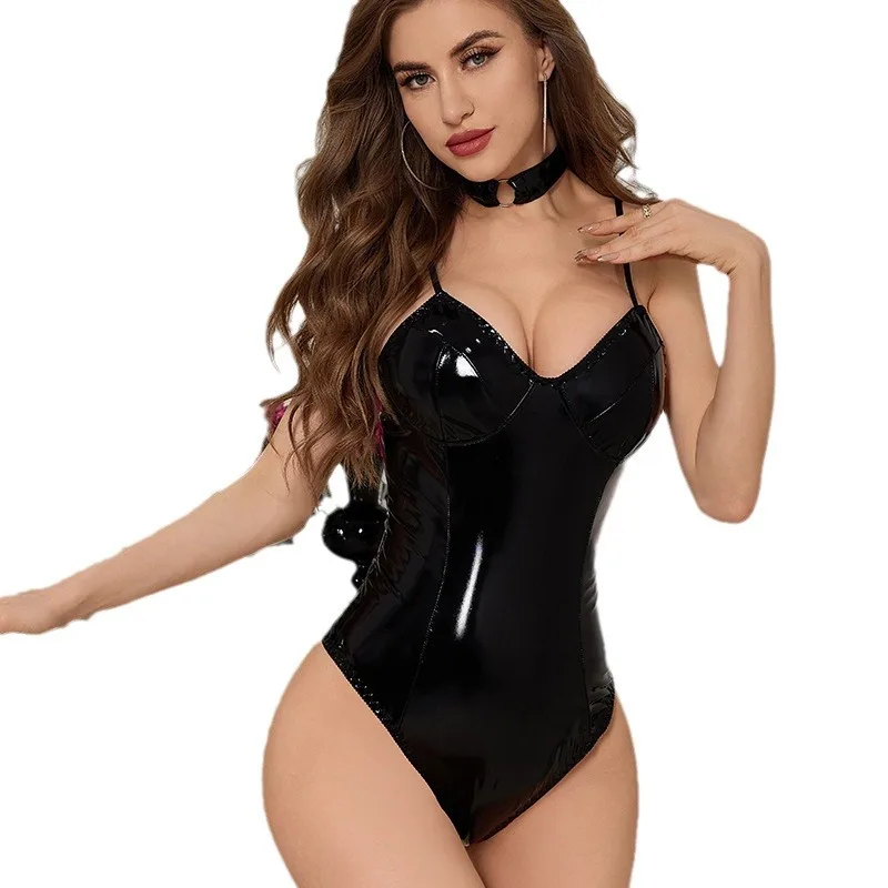 

Премиум красная глянцевая лакированная кожаная треугольная сумка на подтяжках, комбинезон на бедрах, сексуальное моделирующее тело, яркое кожаное нижнее белье