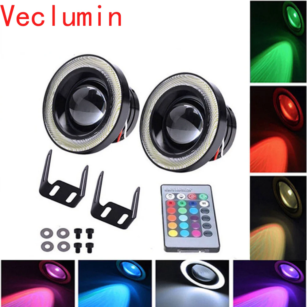 جديد السيارات Led مصباح الضباب 3.5 بوصة 30 واط التحكم عن بعد الملونة الجبهة الضباب الخفيف Rgb مع عدسة الملاك العين النهار مصباح جيد الإضاءة