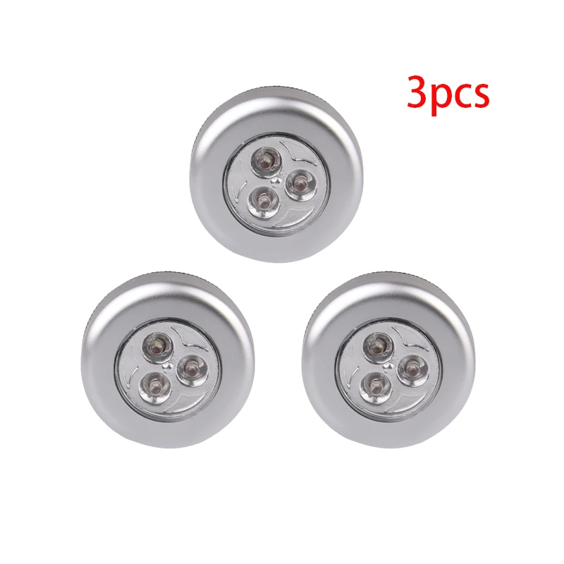 1/2/3pcs 3 LED Touch Control Night Light Round Lamp Under Cabinet Closet Push Stick On Lamp Home Kitchen Bedroom Automobile Use