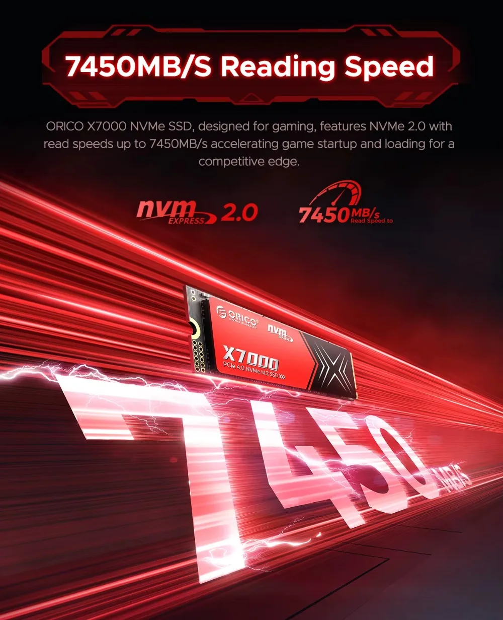 ORICO 1TB 2TB NVMe SSD PCIe 4,0 hasta 7450MB/s M.2 NVMe SSD 2280 PCIe 4,0 SSD accesorios de almacenamiento de unidad de estado sólido para portátiles