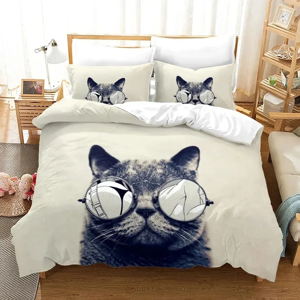 Set Sprei 3D Motif Kucing Lucu, Selimut, Sarung Bantal, Dekorasi Rumah, Ukuran Single, Double, Twin, King, Queen