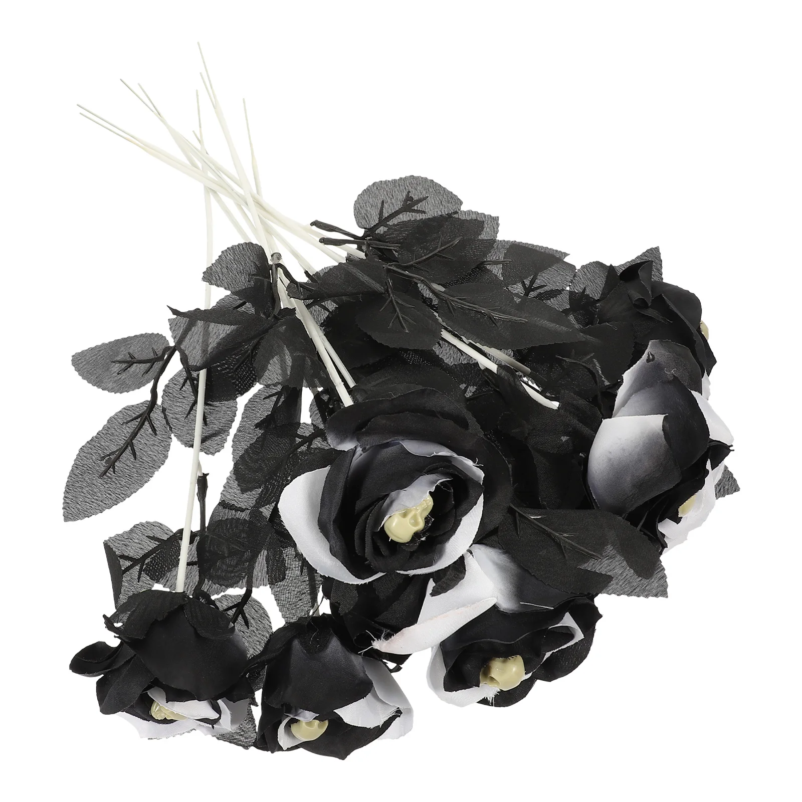 

10 Pcs Skull Rose Creepy Decor for Halloween Party Fake Flowers Polyester Plastic Arrangement Props Horror Faux Rose