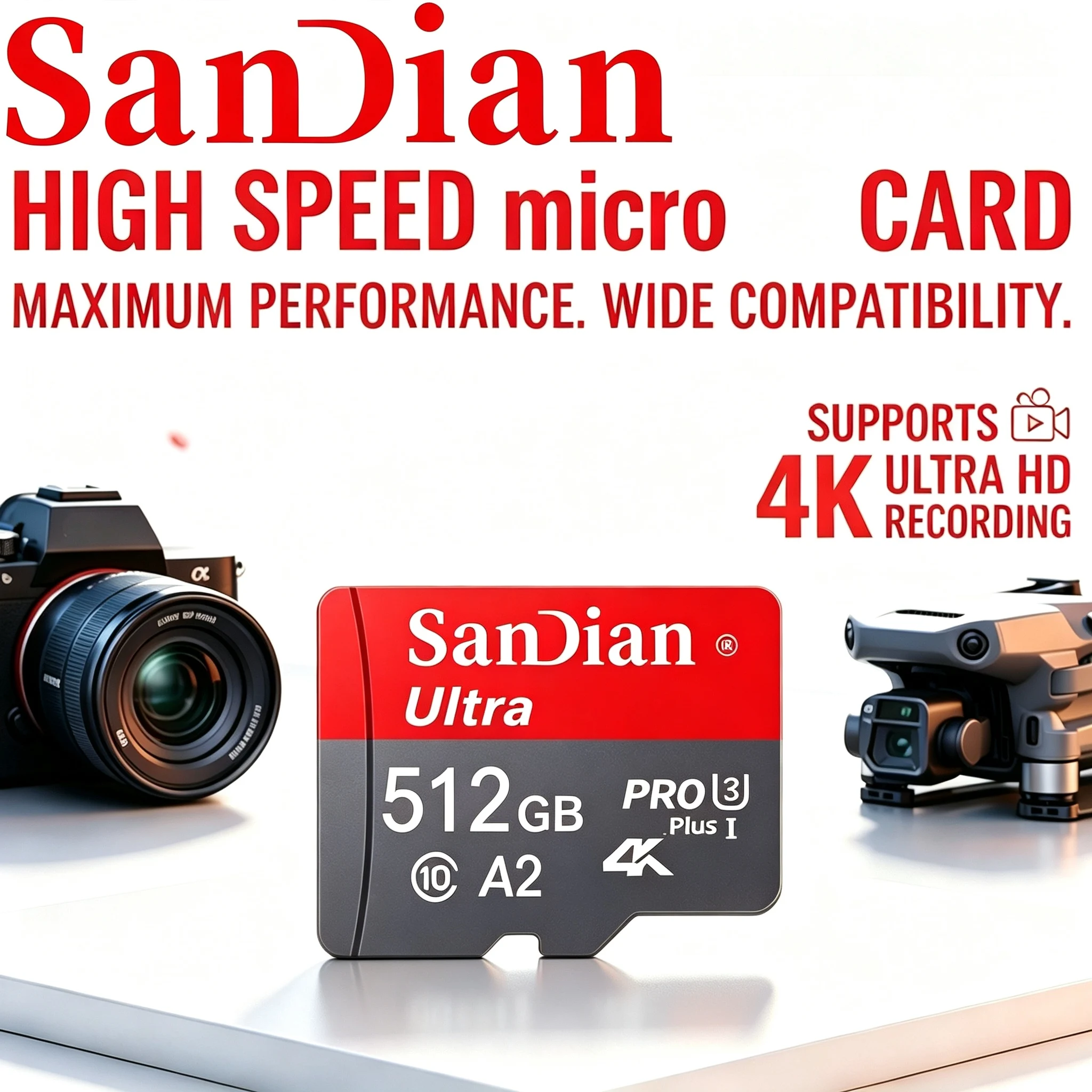 SD Cards 32GB 256GB 128GB Micro TF SD Card Memory Card TF Cards V10 4K 8K A2 for Drone/Dash Cam/Tablet/Digital Frame/PC Mac