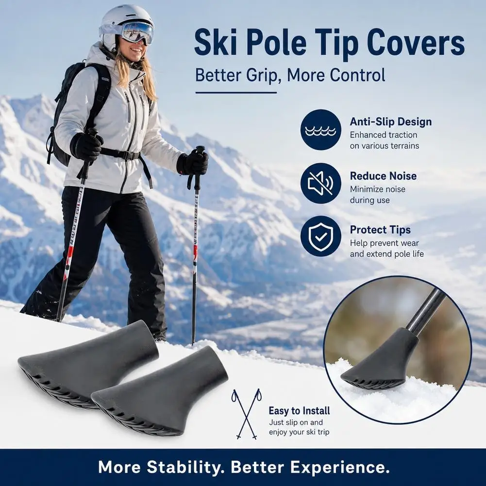 2pcs Walking Pole Tip Protectors Ski Pole Tip Covers TPR Rubber Pad Buffer Replacement Tip Hiking Mountaineering Non-Slip Sleeve